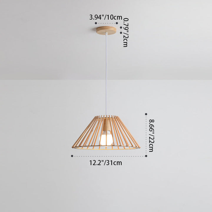 Lustre traditionnel japonais en bois trapézoïdal rond 1/2 lumière pour salle à manger 