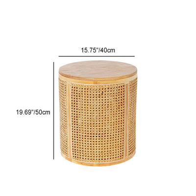 Mesa de centro cilíndrica de madera y ratán escandinava contemporánea para sala de estar 