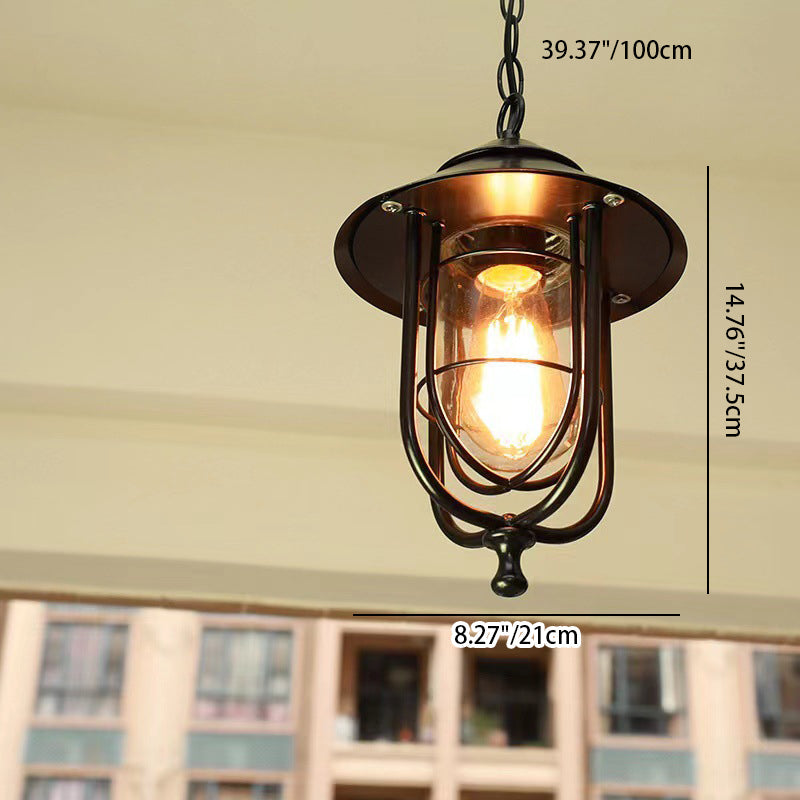 Zeitgenössische industrielle Vogelkäfig Eisen Glas 1-Licht Pendelleuchte für Garten 