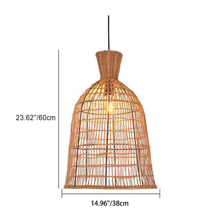 Suspension Luminaire à 1 Lumière avec Abat-Jour en Rotin à Maille Ronde Traditionnelle Japonaise pour Salon 
