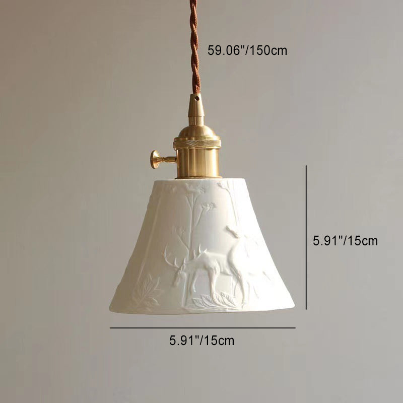 Lustre à suspension en céramique de paysage de cerf de ferme traditionnelle 1 lumière pour chambre 