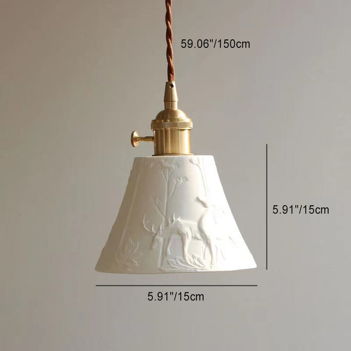 Lustre à suspension en céramique de paysage de cerf de ferme traditionnelle 1 lumière pour chambre 