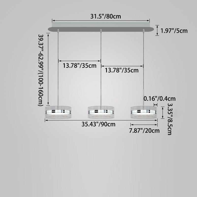 Moderno Minimalista Acero Inoxidable Vidrio Redondo 1/3 Luz Isla Lámpara Araña Para Comedor 