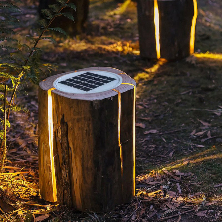 Iluminación de paisaje LED de tocón de árbol de resina de hierro solar impermeable moderno Art Deco Iluminación exterior para jardín 