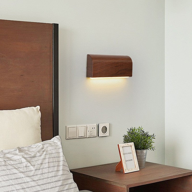 Applique murale LED avec abat-jour rectangulaire en aluminium imitation bois traditionnel japonais pour chambre 