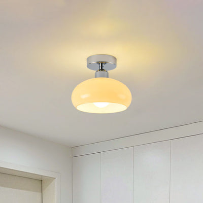 Modern Simplicity Round Hardware Glass 1-Light Semi-Flush Mount Ceiling Light For Bedroom