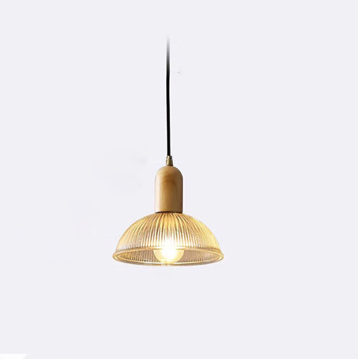 Lámpara Colgante de 1 Luz con Cúpula de Vidrio y Tazón Redondo Vintage Tradicional de Madera Maciza para Sala de Estar 