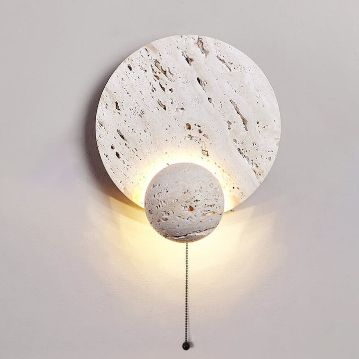 Moderne minimalistische Creme-Doppelscheibe aus weißem Travertin LED-Wandleuchte 