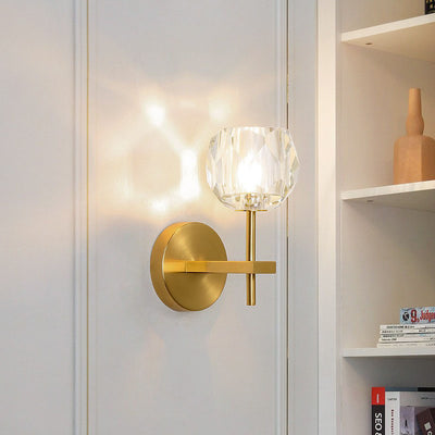Lámpara de aplique de pared de 1 luz de cristal de hierro con puntal cilíndrico esférico contemporáneo creativo para dormitorio 