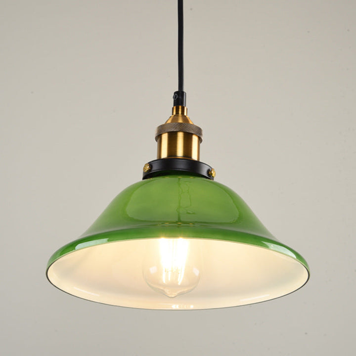 Pantalla de vidrio ahumado verde esmeralda retro contemporánea de 1 luz para lámpara colgante para comedor 