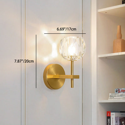 Lámpara de aplique de pared de 1 luz de cristal de hierro con puntal cilíndrico esférico contemporáneo creativo para dormitorio 