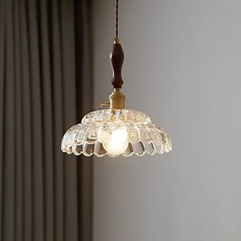Moderne französische minimalistische Glasblumenform 1-Licht Pendelleuchte 