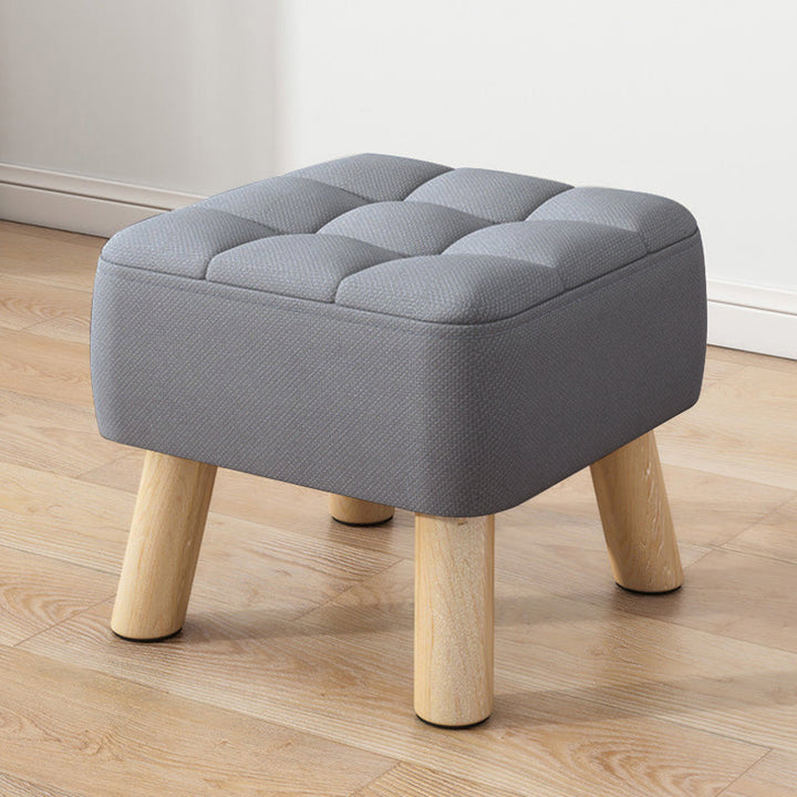 Moderner minimalistischer quadratischer Hocker aus Baumwoll-Leinen und Massivholz für das Wohnzimmer 