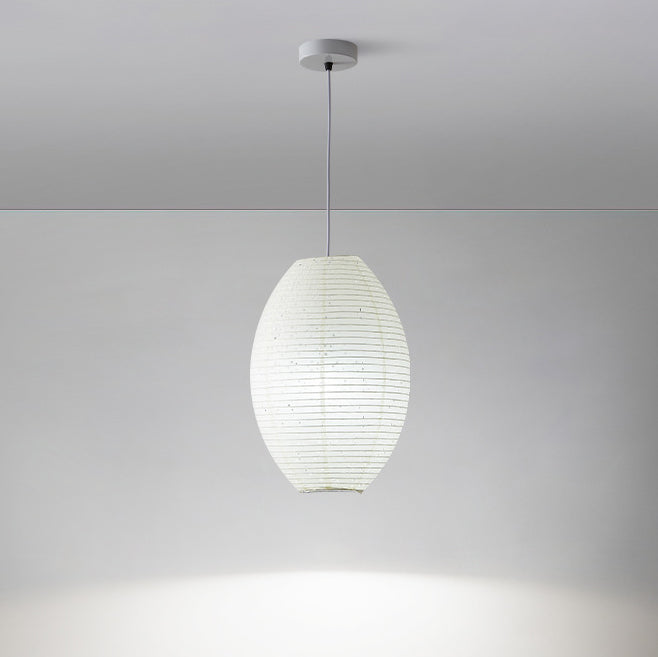 Traditional Japanese Iron Paper Elliptical 1-Light Pendant Light For Dining Room
