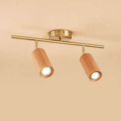 Nordic Minimalist Walnut Wood Spotlight Linear Track 1/2/3/4 Light LED Semi-Flush Mount Ceiling Light