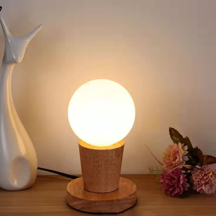 Lámpara de mesa de 1 luz de vidrio y madera escandinava contemporánea para dormitorio 