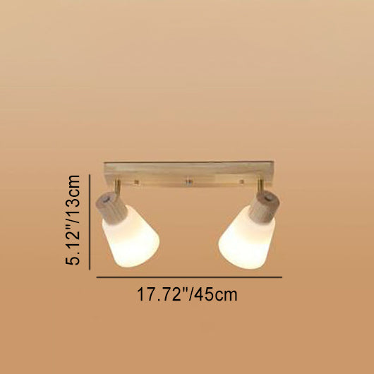 Traditional Vintage Rubberwood Glass Trumpet Shade 1/2/3/4-Light Semi-Flush Mount Ceiling Light For Living Room