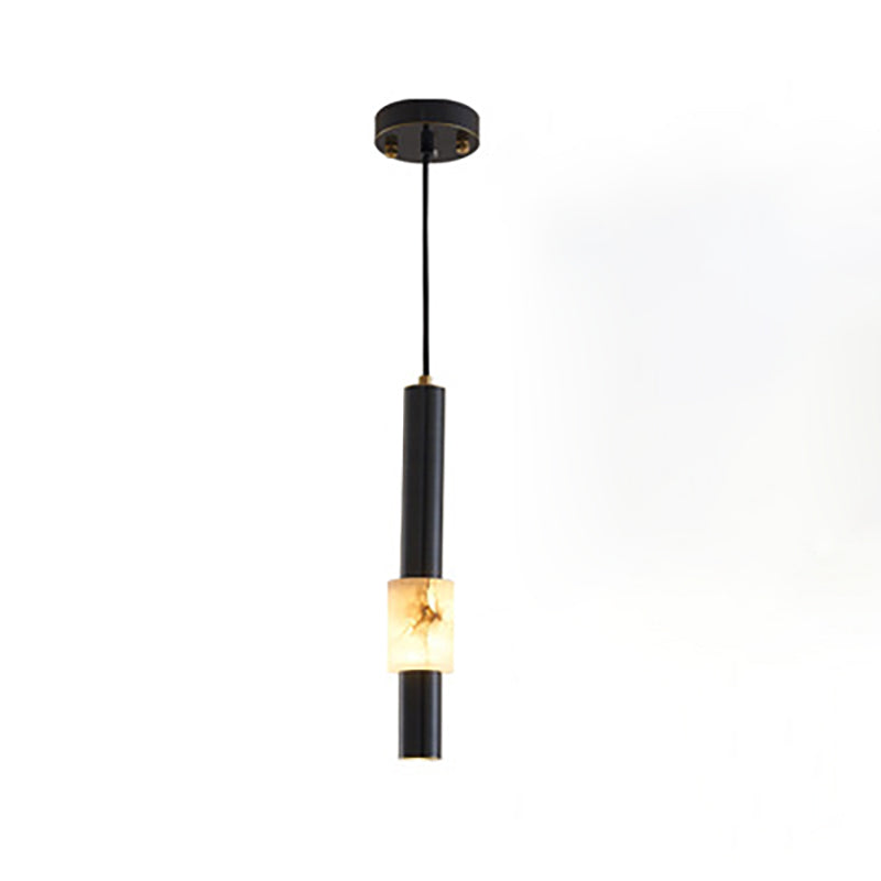 Lustre LED contemporain de luxe en cuivre à bande longue avec abat-jour en marbre pour salon 