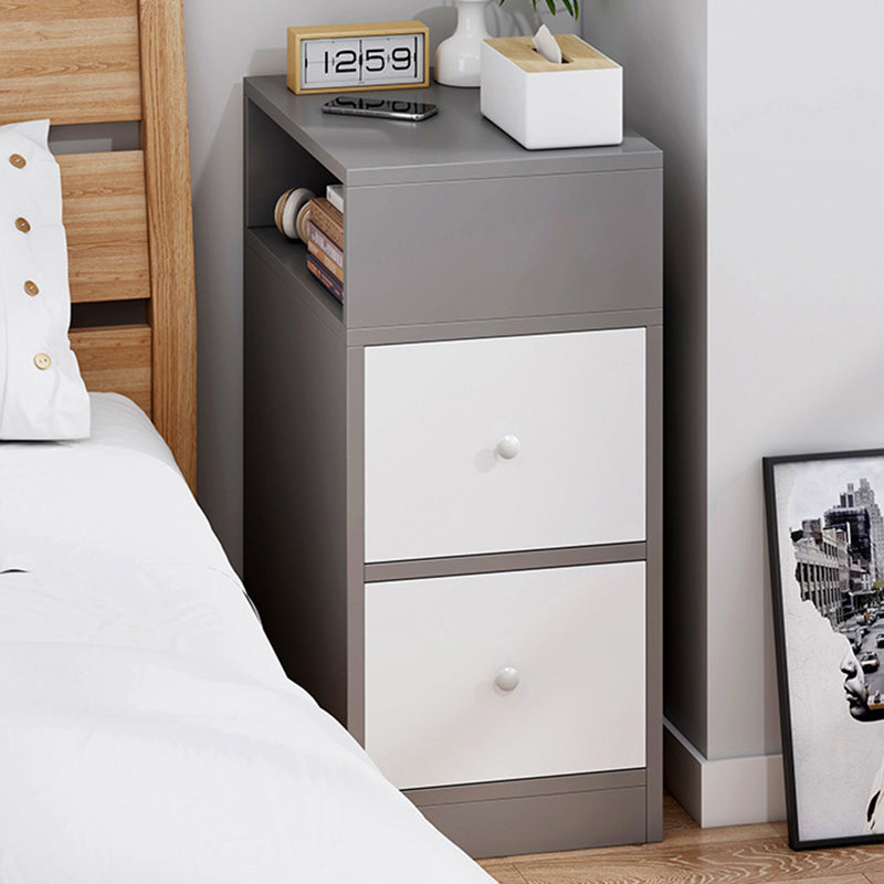 Table de chevet contemporain scandinave carré avec panneau artificiel, 2 tiroirs pour chambre 