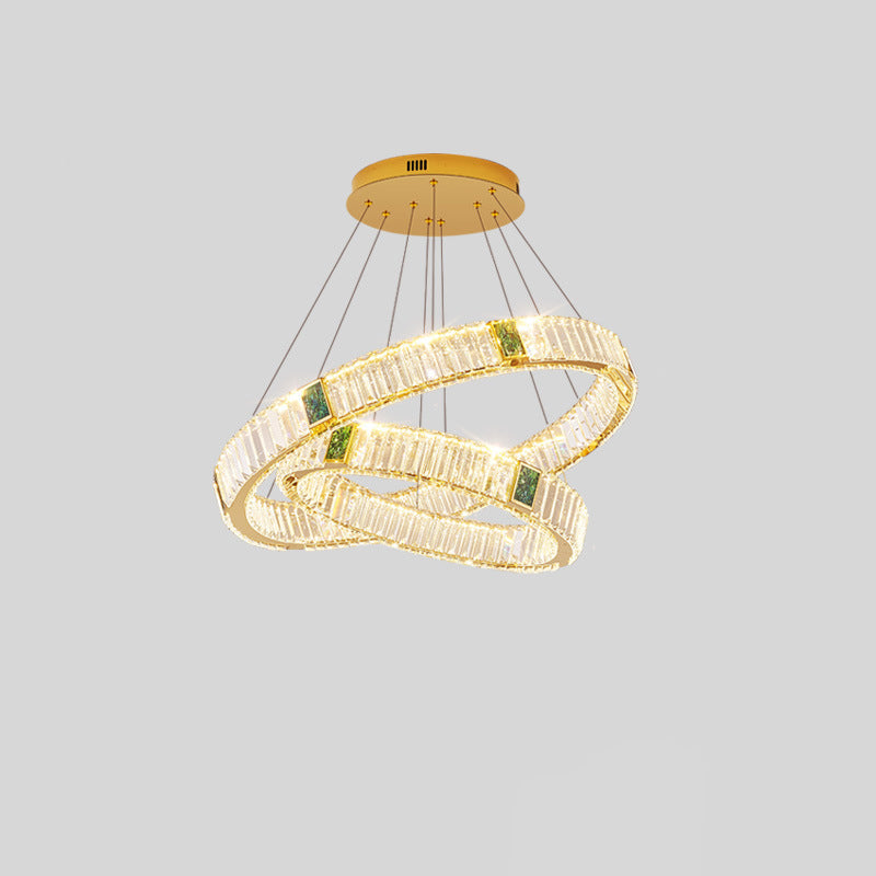 Lustre LED en cristal moderne de luxe rond en cristal titane en acier inoxydable pour salon 
