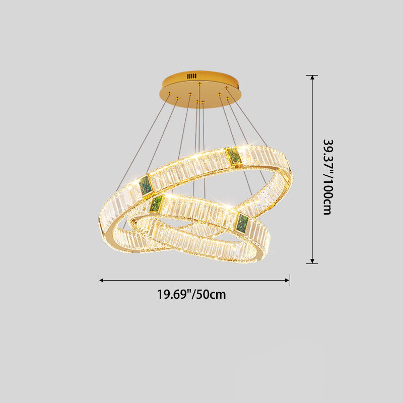 Lustre LED en cristal moderne de luxe rond en cristal titane en acier inoxydable pour salon 