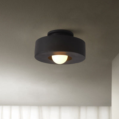 Nordic Vintage Resin Round  Drum 1- Light Semi-Flush Mount Ceiling Light