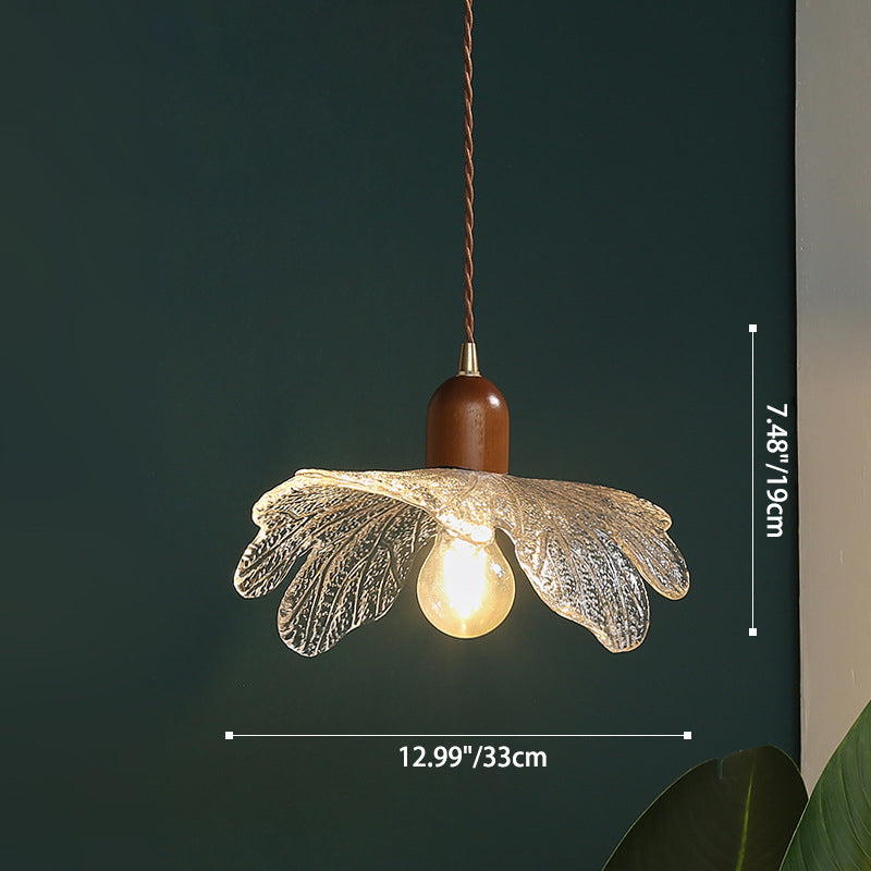 Lustre Suspendu Traditionnel Vintage Cylindre Pétale Verre Laiton Noyer 1 Lumière Pour Chambre 