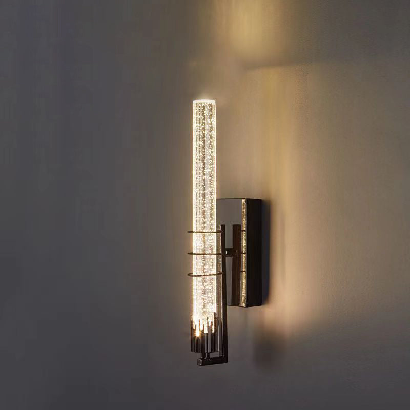 Applique murale contemporaine en fer cylindrique de luxe en cristal LED pour salon 