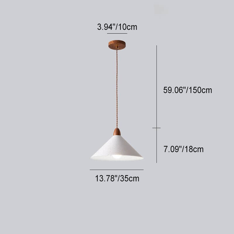 Japanese Minimalist Cone Iron Wood Grain 1-Light Pendant Light