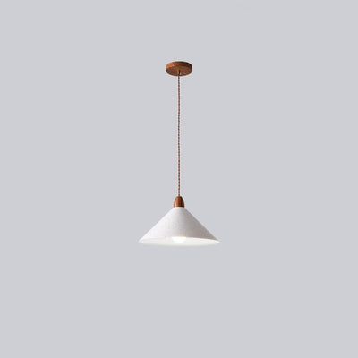 Japanese Minimalist Cone Iron Wood Grain 1-Light Pendant Light