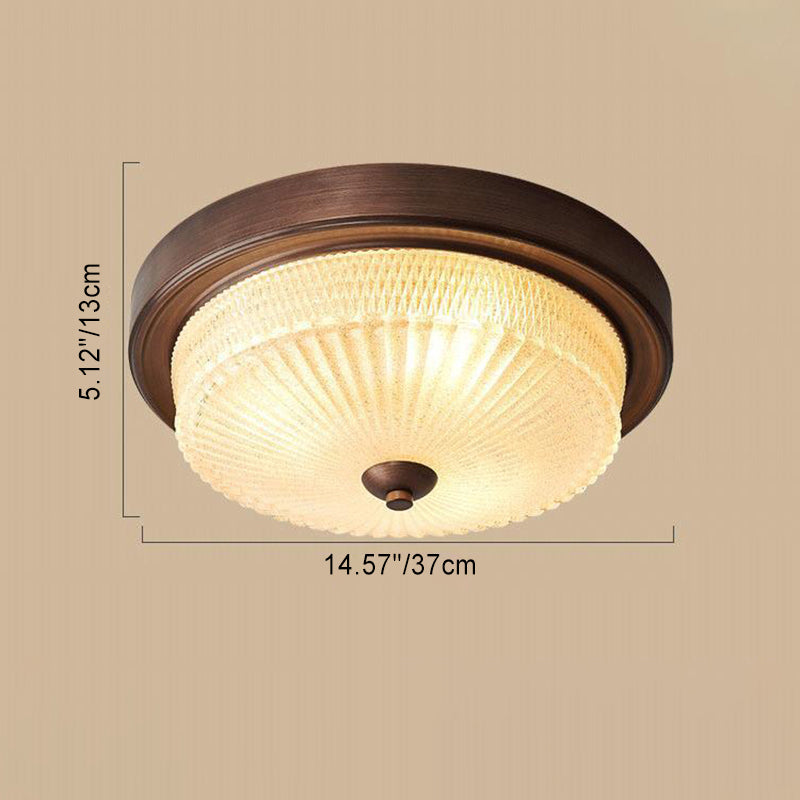 Zeitgenössische Retro Glas Eisen Runde Frosted Stripe 2/3/4 Licht Unterputz Deckenleuchte für Wohnzimmer 