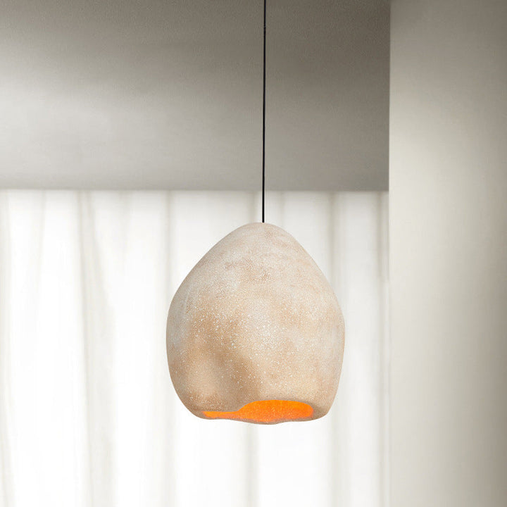 Lámpara colgante de 1 luz de imitación de piedra irregular japonesa tradicional para sala de estar 