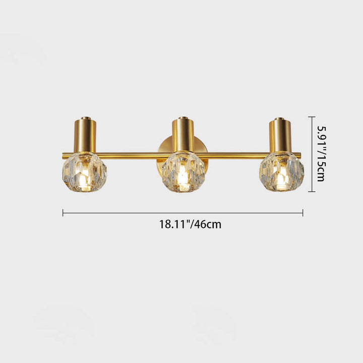 Lámpara de pared de lujo moderno cilindro diamante todo latón cristal 2/3 luces para baño 