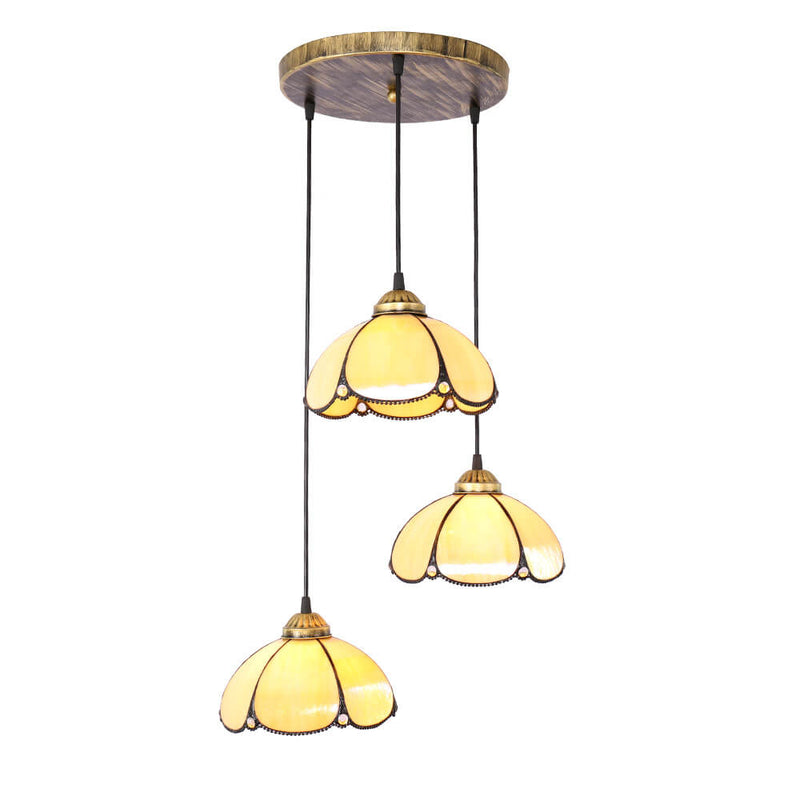 European Rustic Colorful Tiffany 3-Light Island Light Chandelier