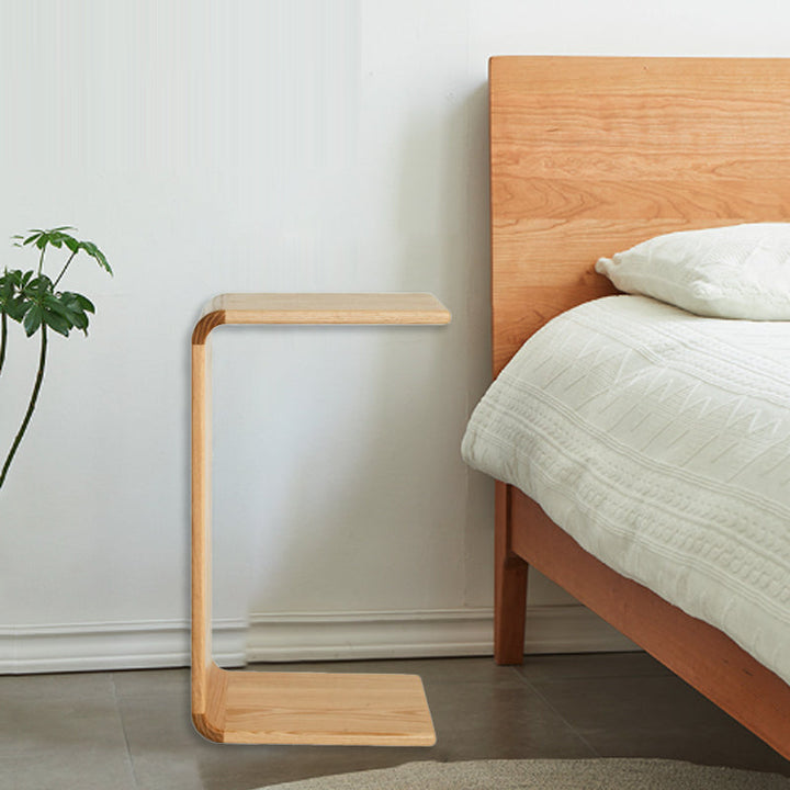 Mesa Auxiliar Cuadrada Rectangular Nórdica Contemporánea en Forma de C de Madera de Nogal para Sala de Estar 