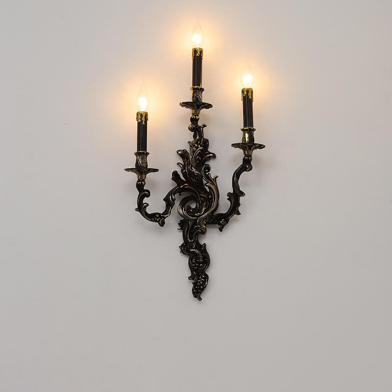 Candelabro de pared de 3 luces de cobre negro francés tradicional para sala de estar 