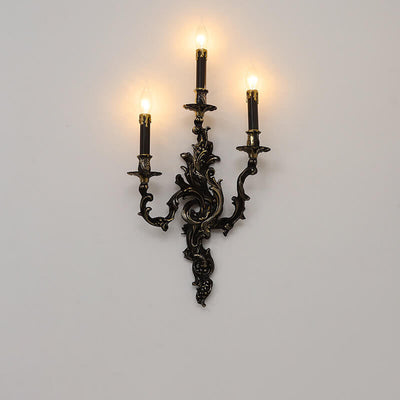 Traditional French Black Copper Candlestick 3-Light Wall Sconce Lamp For Living Room