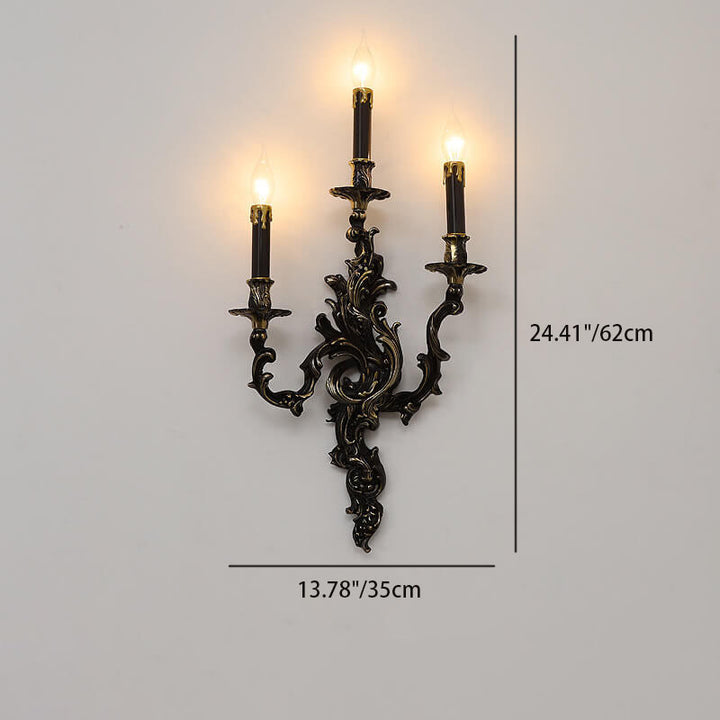 Candelabro de pared de 3 luces de cobre negro francés tradicional para sala de estar 