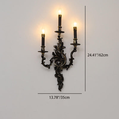 Traditional French Black Copper Candlestick 3-Light Wall Sconce Lamp For Living Room