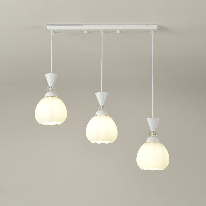 Lustre contemporain à fleurs en verre crème créative avec boutons de fleurs en fer à 3/5 lumières pour chambre 