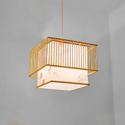 Modern Chinese Simple Bamboo Square 1-Light Pendant Light