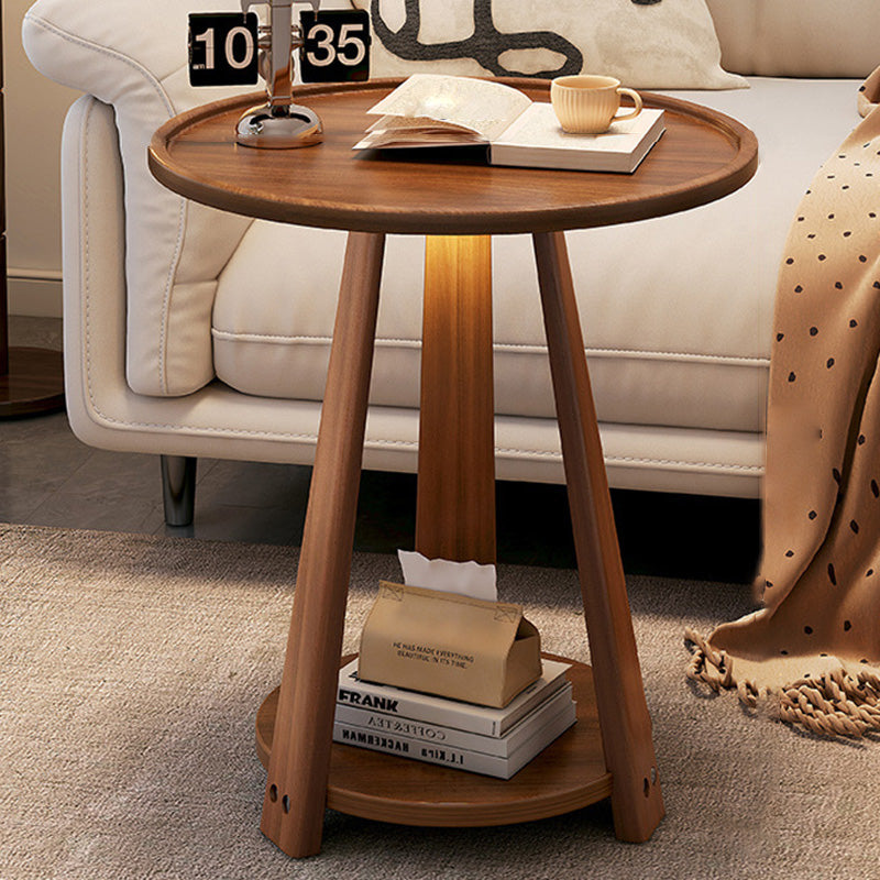 Modern Minimalist Round Tripod Rubberwood Coffee Table 2-Tier For Living Room