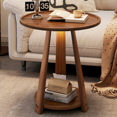 Mesa de Café de Madera Minimalista Moderna con Trípode Redondo de 2 Niveles para Sala de Estar 