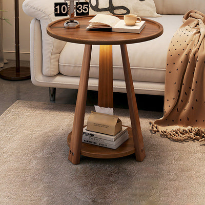 Table basse ronde en bois nordique contemporaine à 2 niveaux pour salon 