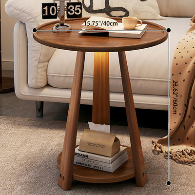Mesa de Café de Madera Minimalista Moderna con Trípode Redondo de 2 Niveles para Sala de Estar 