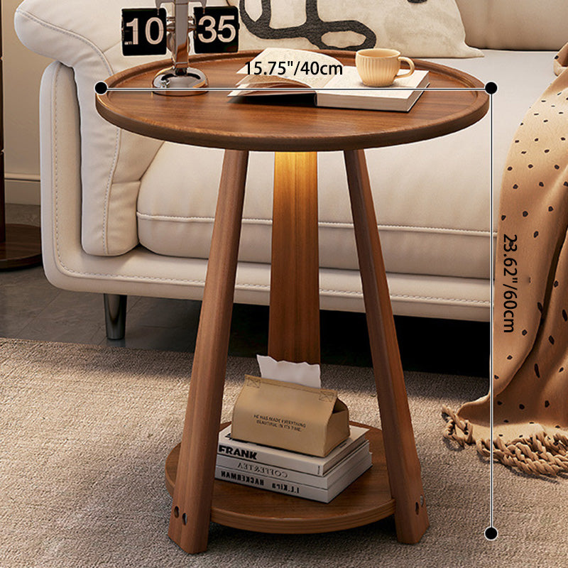 Mesa de Café de Madera Minimalista Moderna con Trípode Redondo de 2 Niveles para Sala de Estar 