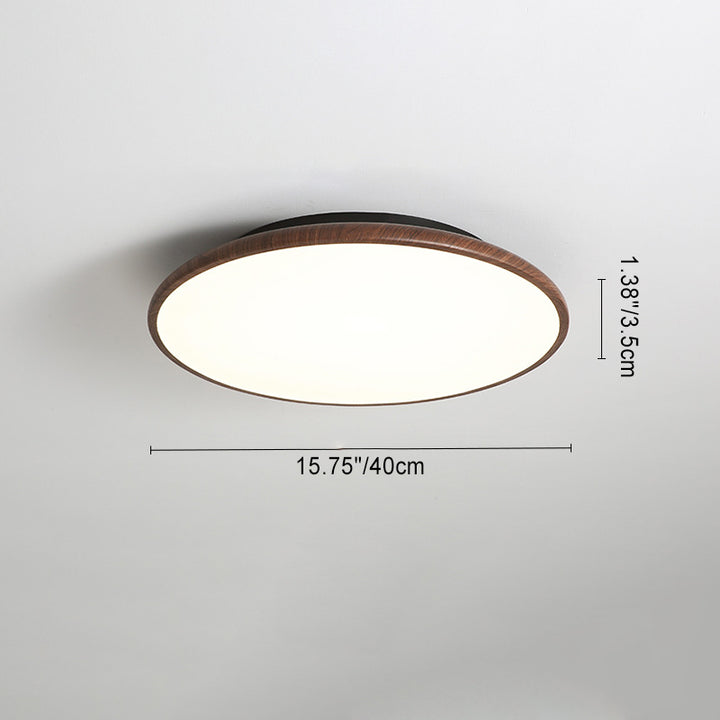 Moderne minimalistische Eisen Holzmaserung Runde LED Semi-Flush Mount Deckenleuchte für Wohnzimmer 