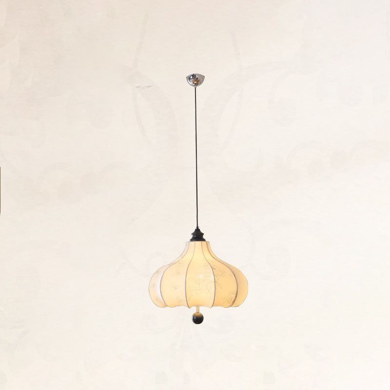 Suspension Luminaire Traditionnel Vintage en Forme de Châtaigne Ronde en Tissu Bois Massif 3/5 Lumières pour Salon 