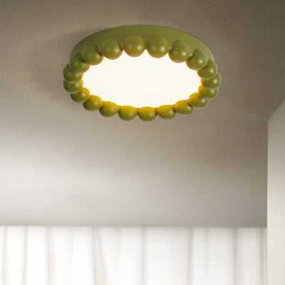 French Modern Cream Disc Glass Steel Acrylic LED Flush Mount Ceiling Light