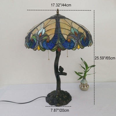 Traditional Tiffany Flower Stained Glass Resin Base 2-Light Table Lamp For Living Room